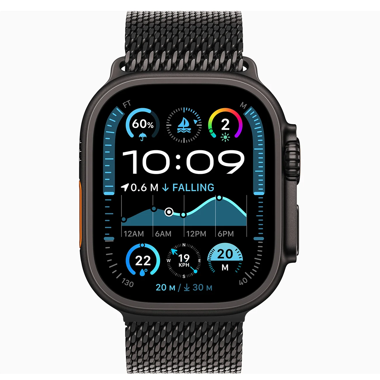 Умные часы Apple Watch Ultra 2 Black Tiatanium, Titanium Milanese Loop, Black, 49 мм Умные часы Apple Watch Ultra 2 Black Tiatanium, Titanium Milanese Loop, Black, 49 мм