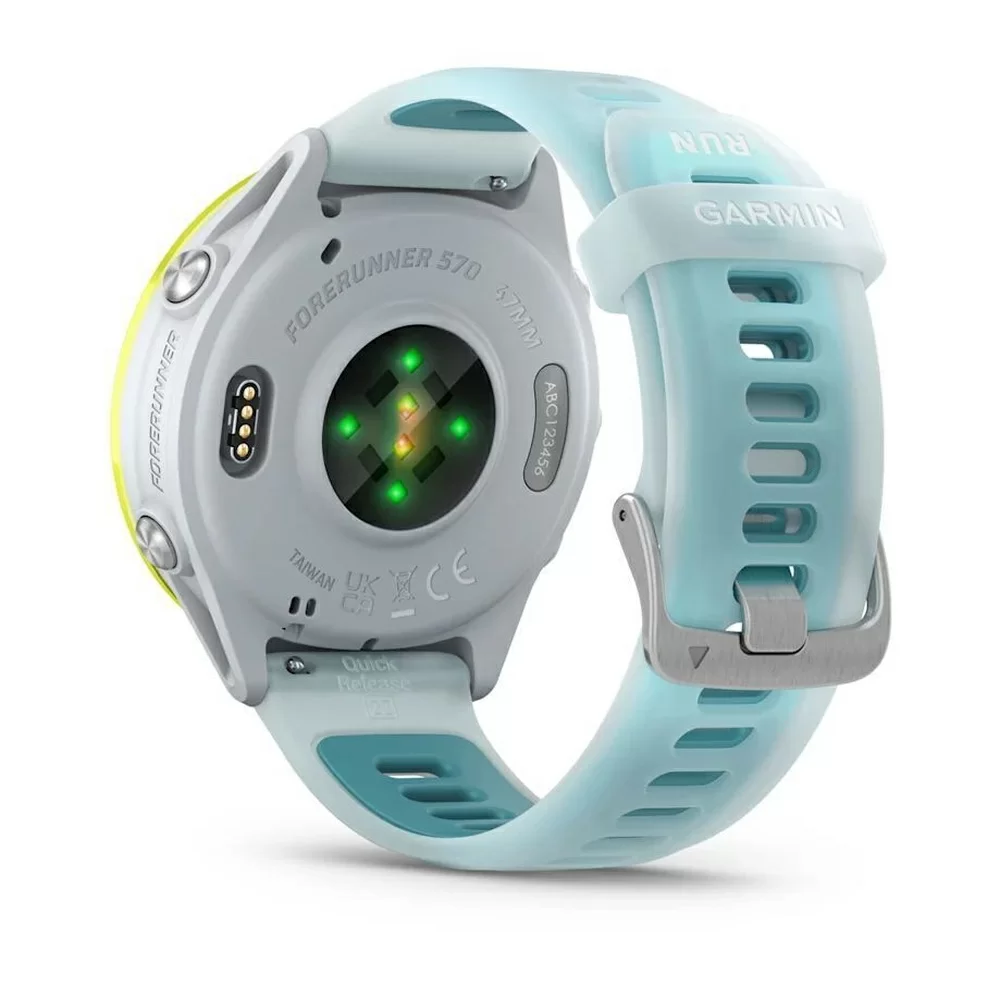 Спортивные часы Garmin Forerunner 570, 47 мм, Amp Yellow Aluminum Translucent Whitestone / Turquoise (Зеленый с бирюзовым)
