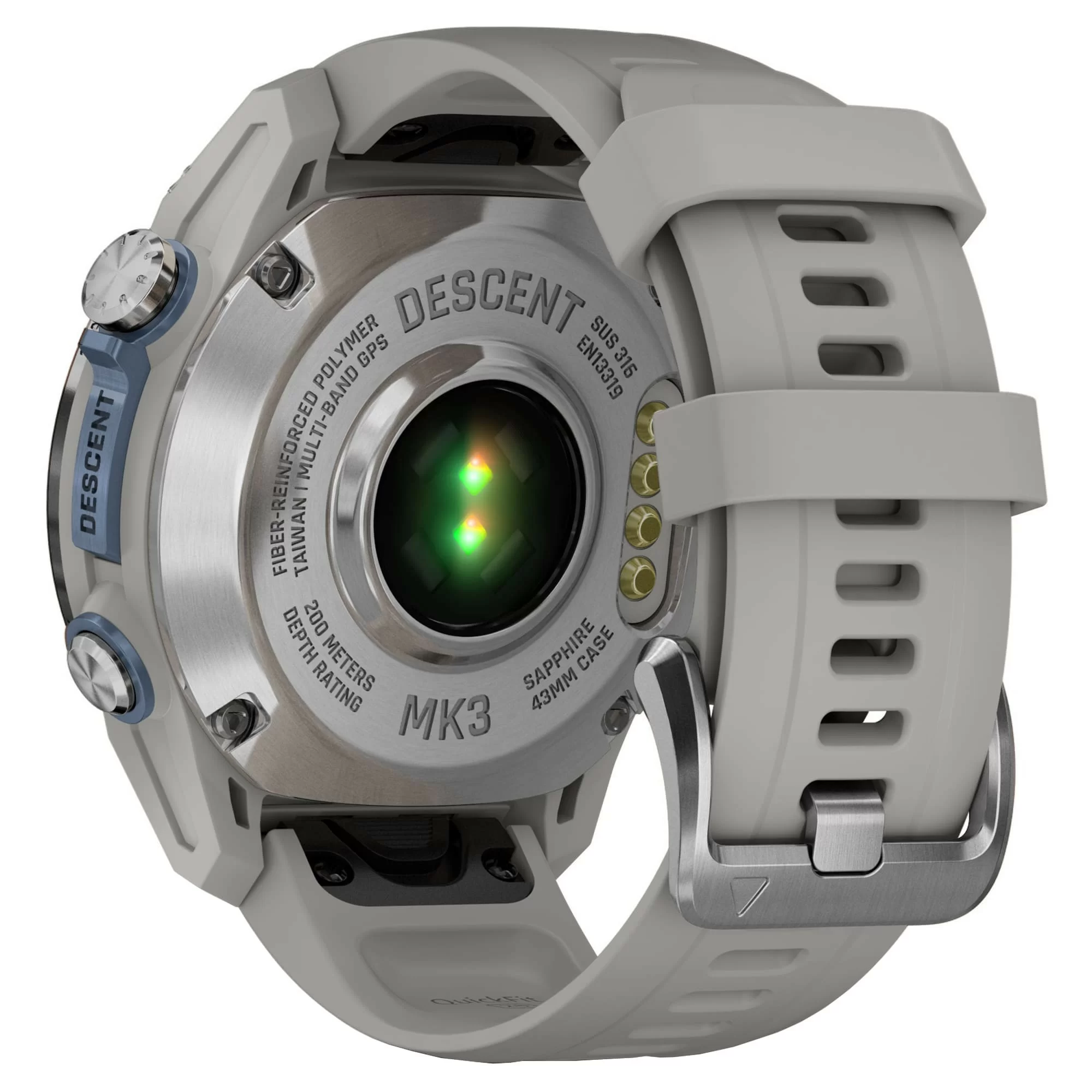 Дайвинг-компьютер Garmin Descent Mk3, 43 мм (Stainless Steel / нержавеющая сталь, Fog Gray Silicone Band / силиконовый ремешок туманно-серый)