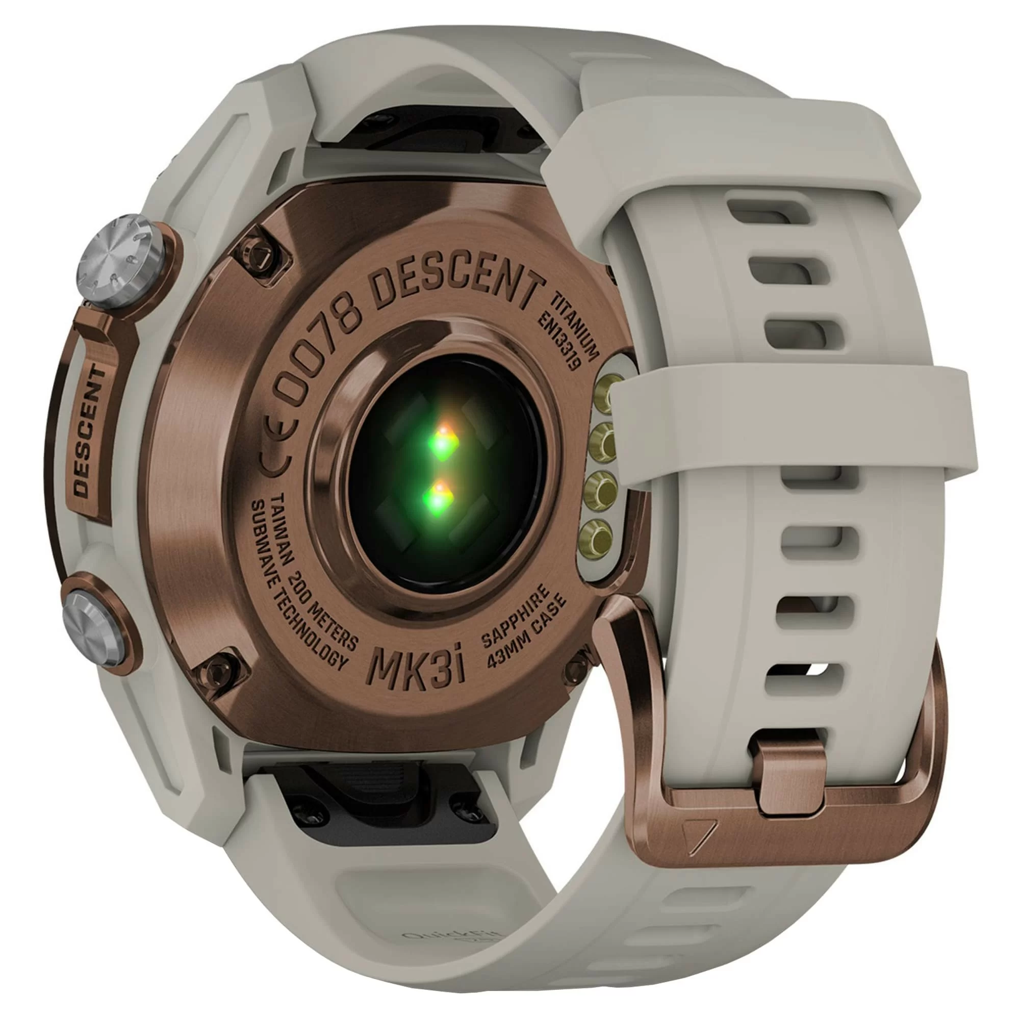 Дайвинг-компьютер Garmin Descent Mk3i, 43 мм (Bronze PVD Titanium / титановый корпус с бронзовым покрытием, French Gray Silicone Band / силиконовый ремешок серо-бежевый)