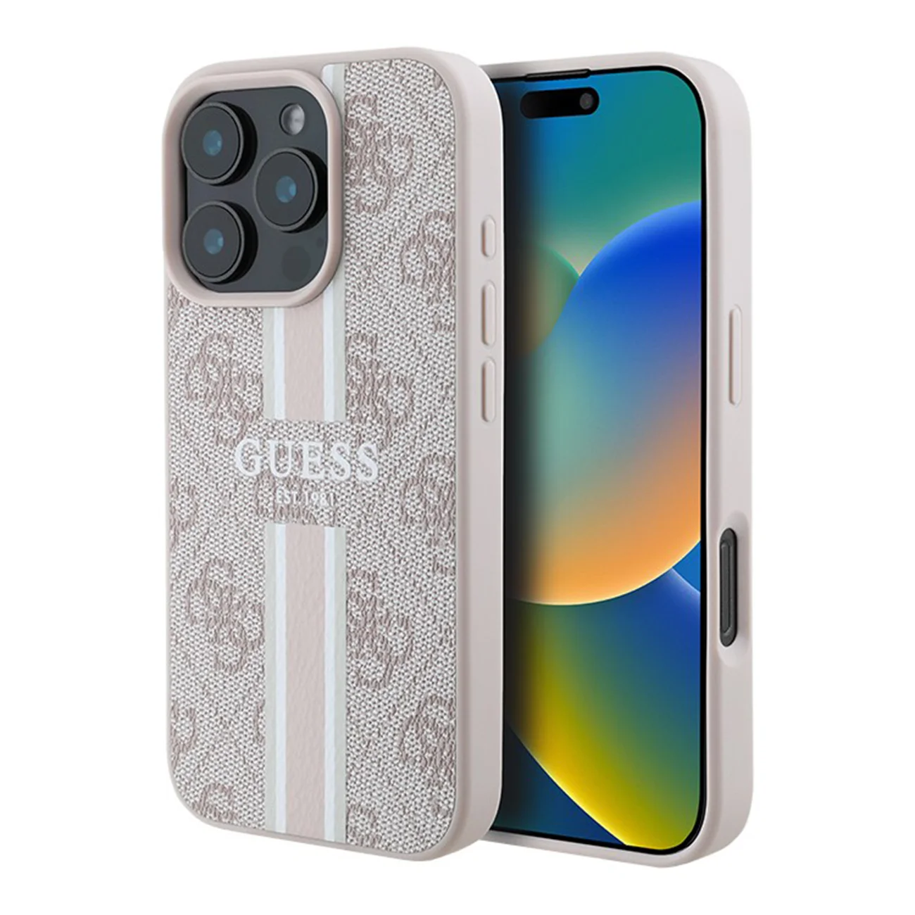 Чехол Guess PU 4G Stripes Hard Pink (MagSafe) для iPhone 16 Pro Max