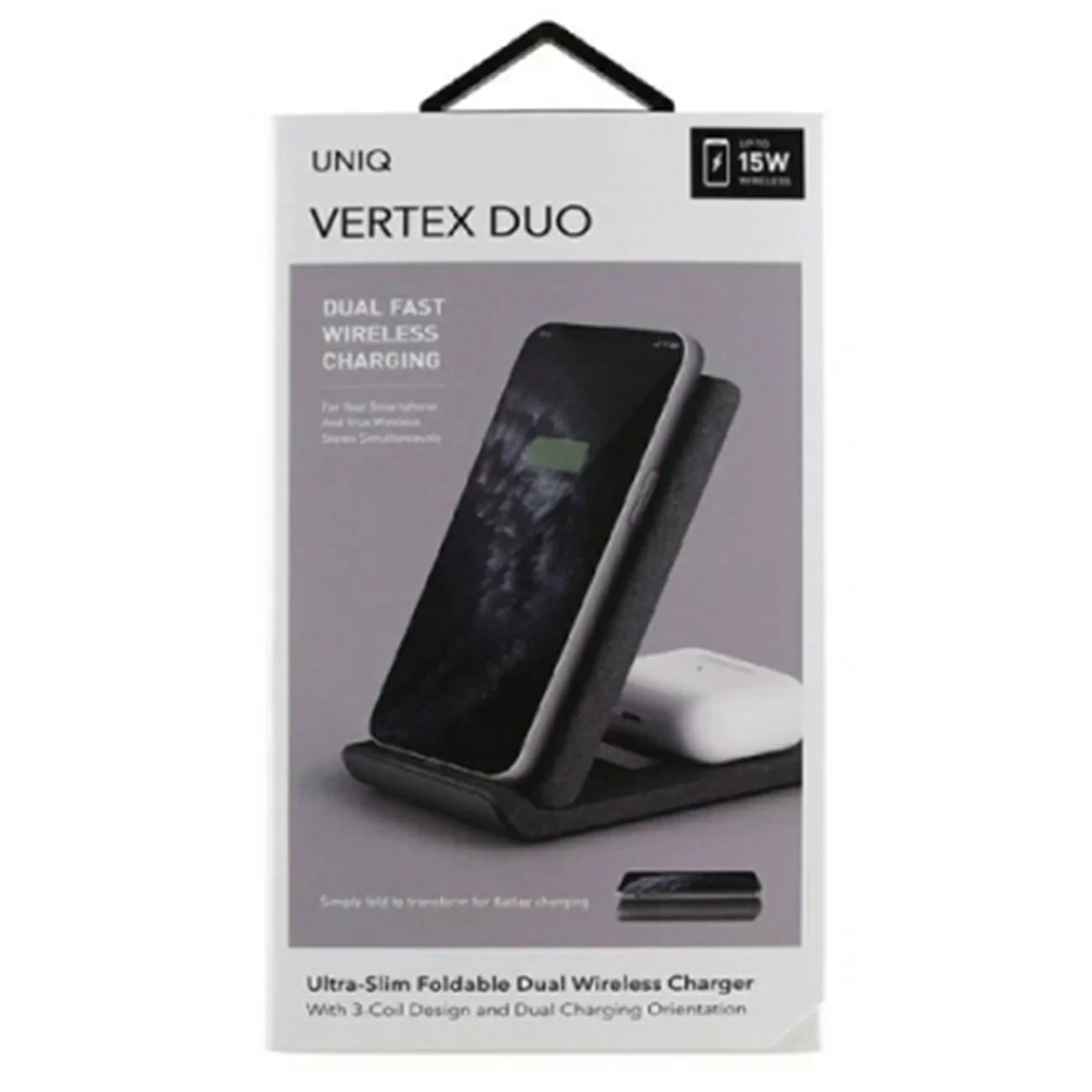 Магнитная беспроводная зарядка magsafe, Uniq VERTEX DUO, Складное 2-в-1, 15 Вт, Серый Магнитная беспроводная зарядка magsafe, Uniq VERTEX DUO, Складное 2-в-1, 15 Вт, Серый