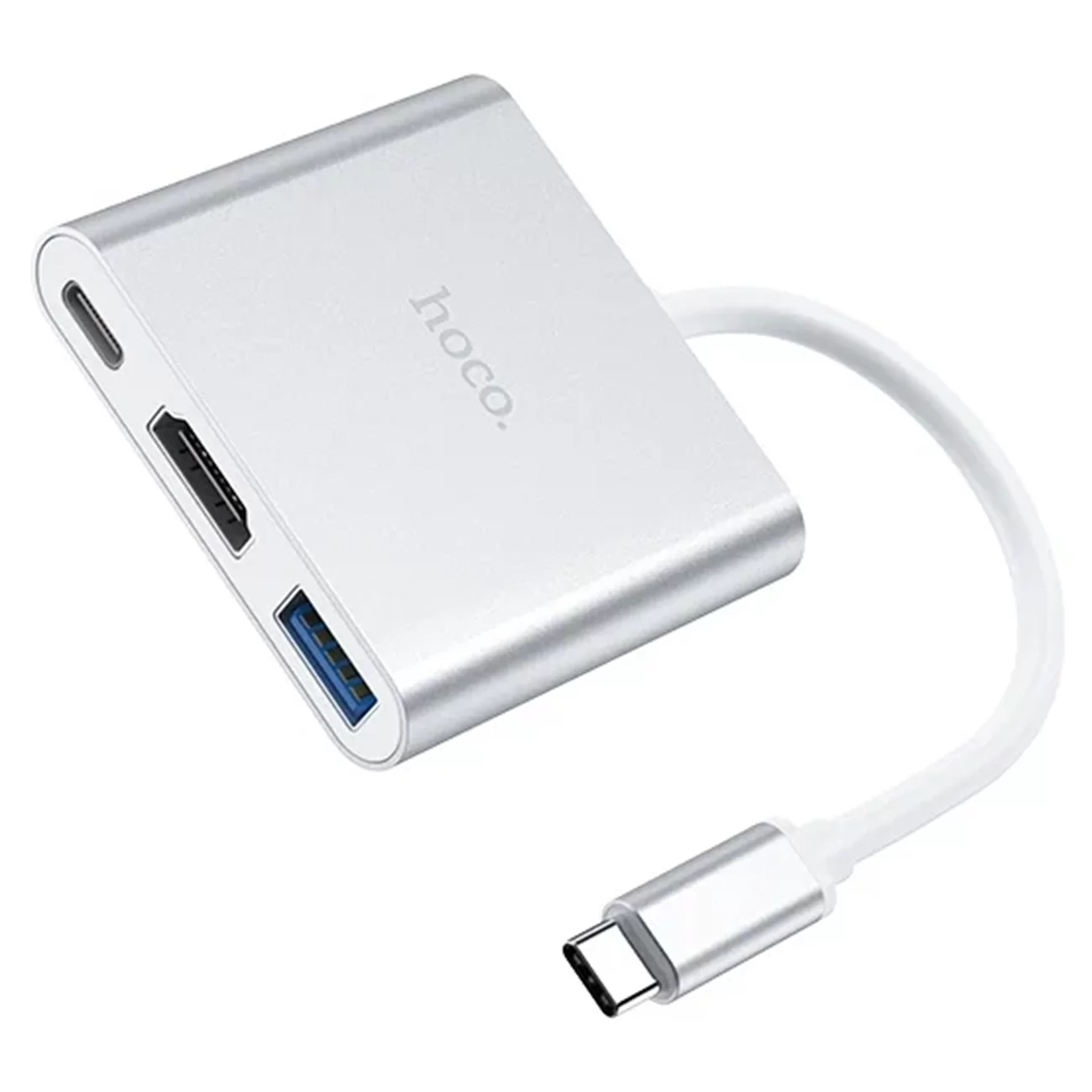 Переходник Hoco HB14 Easy use, USB-C на USB 3.0 + HDMI + PD, 0,15 м, серебристый