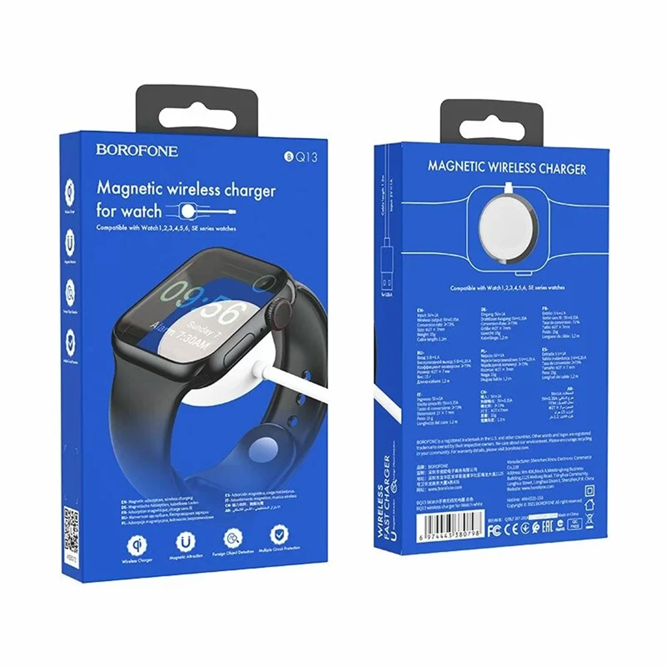 Беспроводная зарядка Borofone BQ13 для Apple Watch, 1,2 м, белая