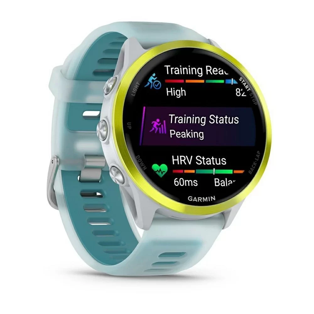 Спортивные часы Garmin Forerunner 570, 47 мм, Amp Yellow Aluminum Translucent Whitestone / Turquoise (Зеленый с бирюзовым)