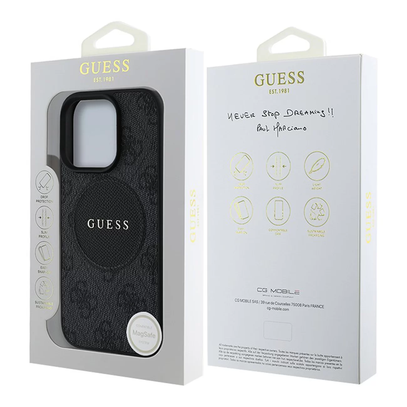 Чехол Guess PU 4G with Round Patch Metal Logo Hard Black (MagSafe) для iPhone 16