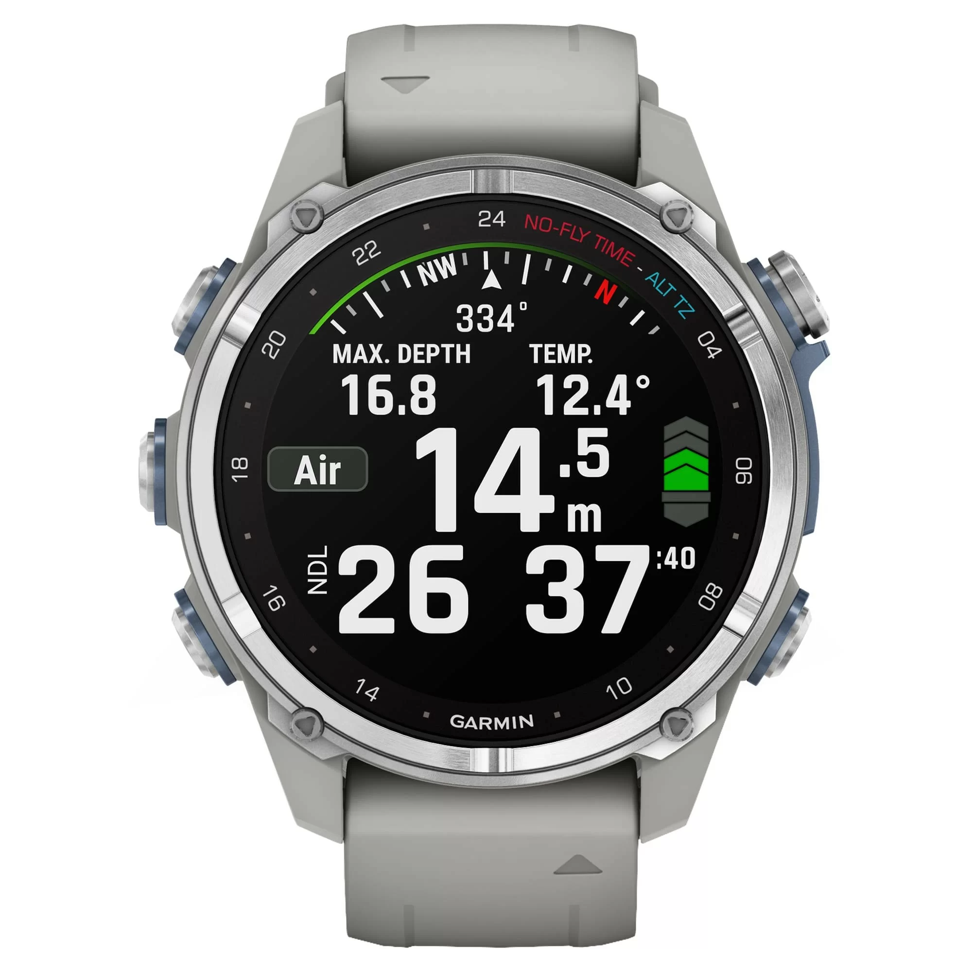 Дайвинг-компьютер Garmin Descent Mk3, 43 мм (Stainless Steel / нержавеющая сталь, Fog Gray Silicone Band / силиконовый ремешок туманно-серый)