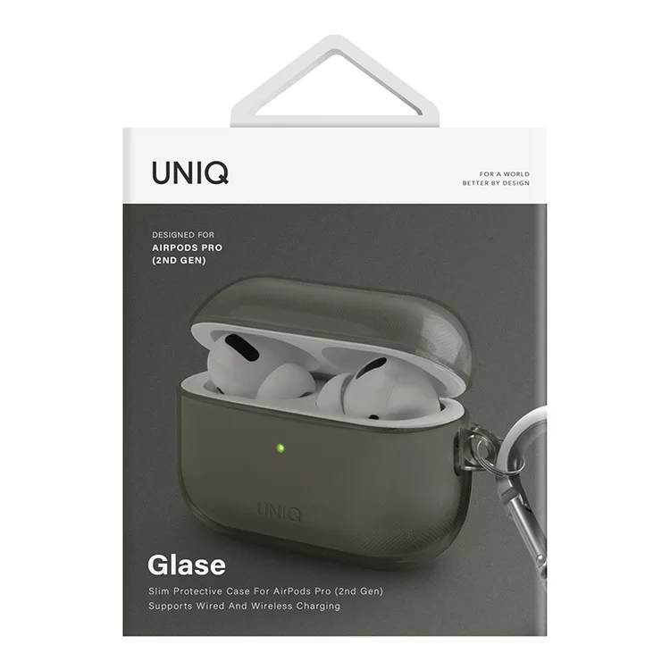 Чехол Uniq Glase TPU с карабином для AirPods Pro 2 Дымчато-серый