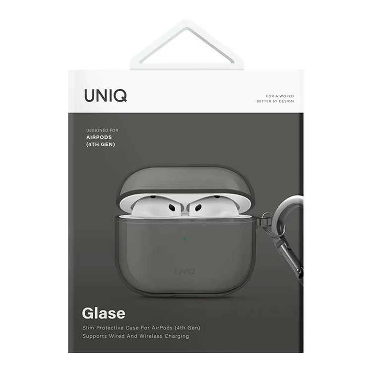 Чехол Uniq Glase TPU с карабином для AirPods 4 Дымчато-серый