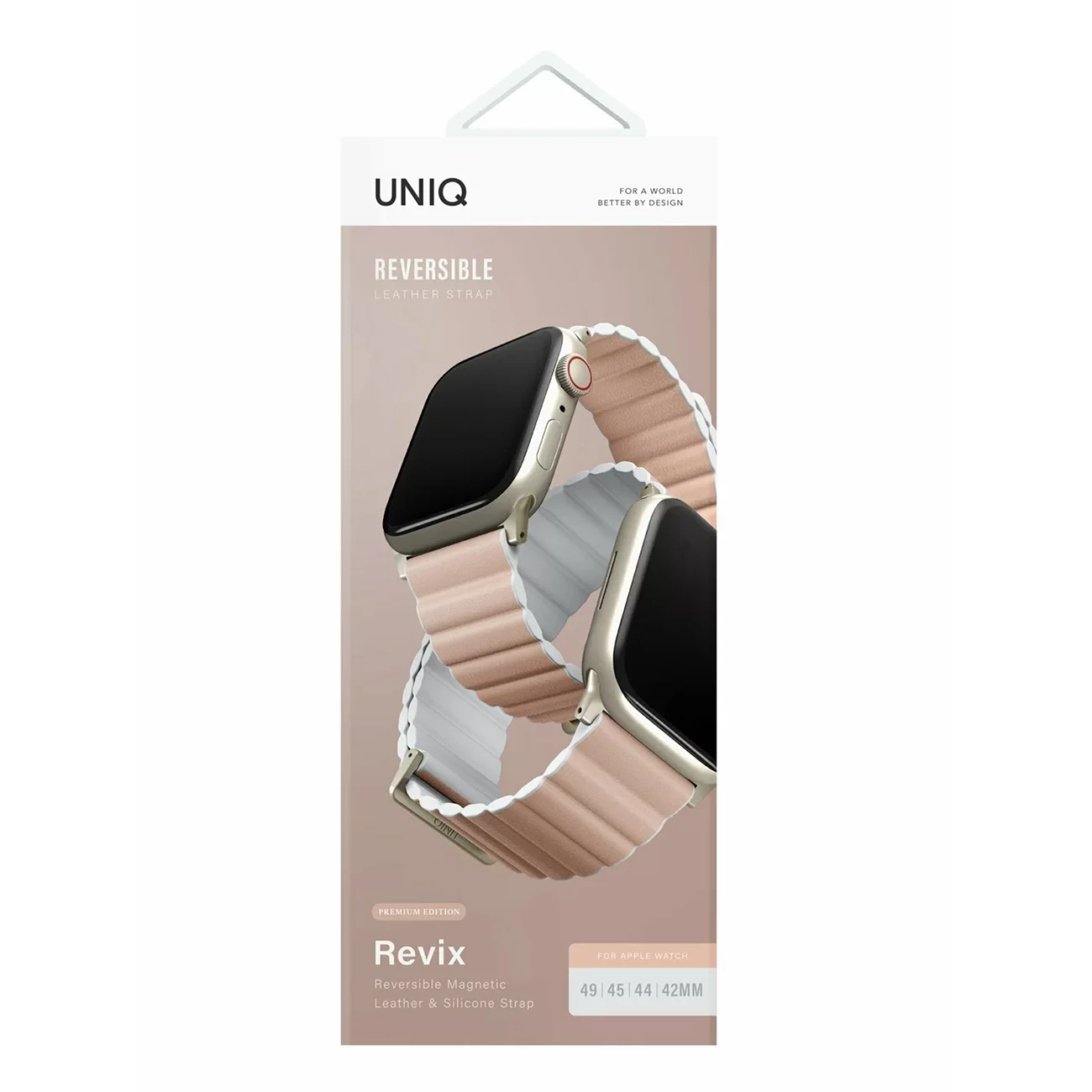 Ремешок Uniq Revix Premium Edition Leather/Silicone Blush Pink/White для Apple Watch 42/44/45/49 мм