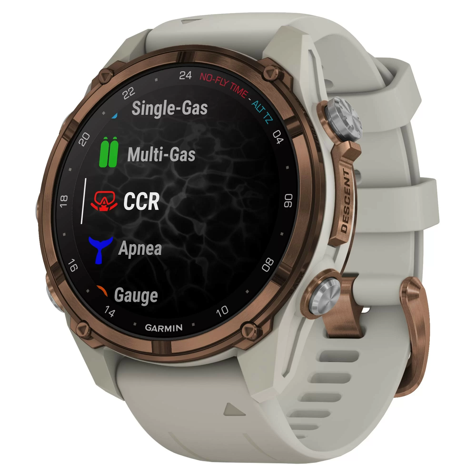 Дайвинг-компьютер Garmin Descent Mk3i, 43 мм (Bronze PVD Titanium / титановый корпус с бронзовым покрытием, French Gray Silicone Band / силиконовый ремешок серо-бежевый)