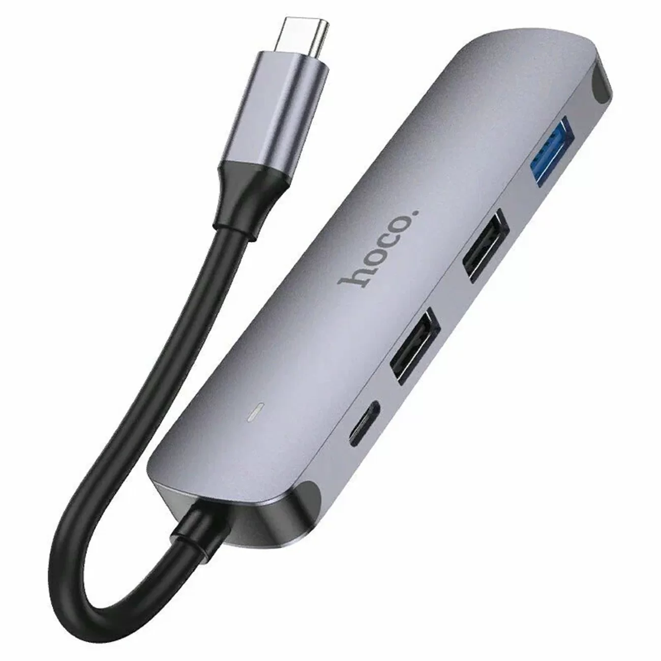 Переходник Hoco HB27, 5-в-1, Type-C на USB-C + 2×USB 2.0 + USB 3.0 + HDMI, 13 см, чёрный