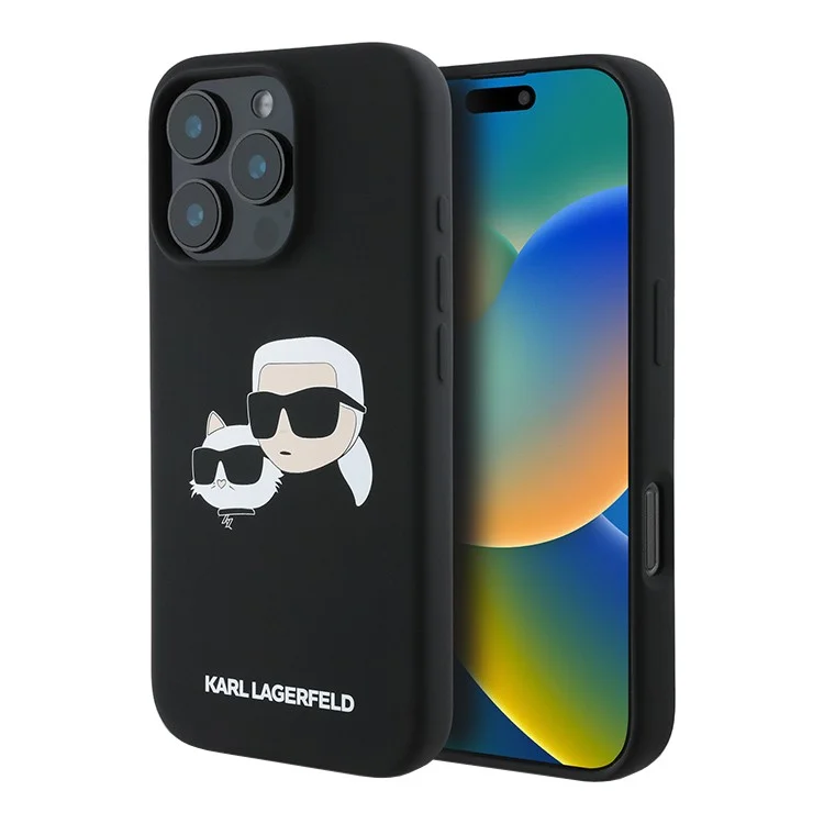 Чехол Karl Lagerfeld Liquid Silicone NFT Karl & Choupette Heads Hard для iPhone 16 Чёрный (MagSafe)