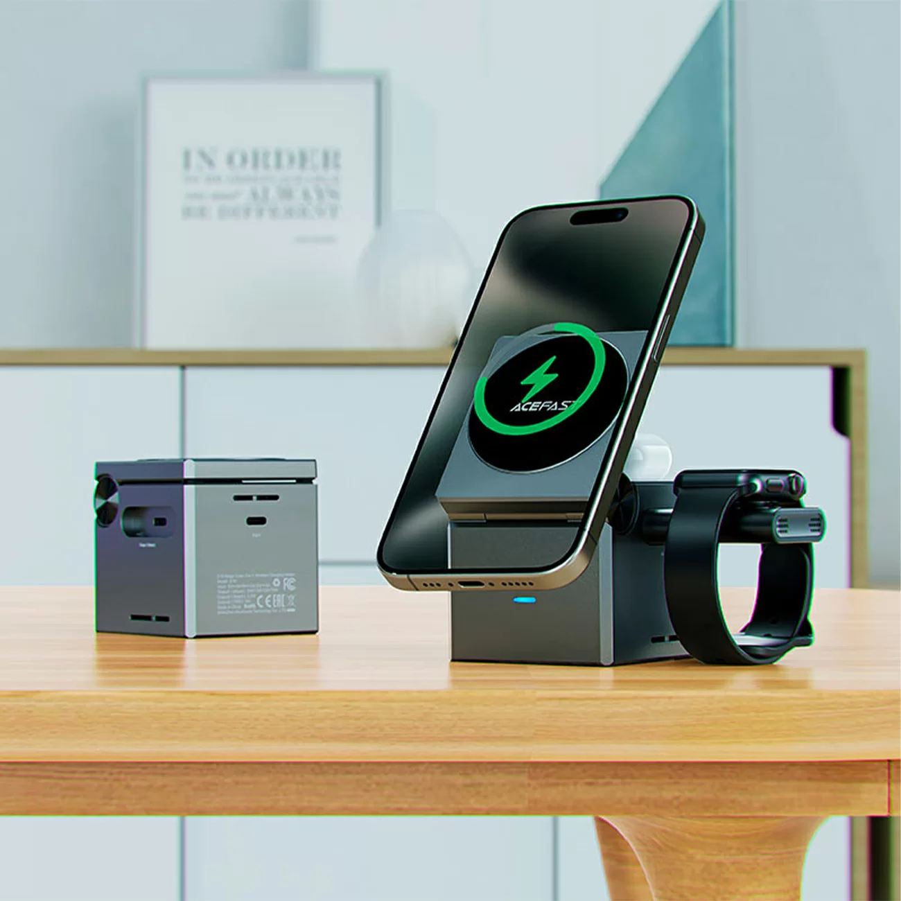 Магнитный автомобильный держатель AceFast 2-в-1 с беспроводной зарядкой magsafe, 17,5 Вт D18