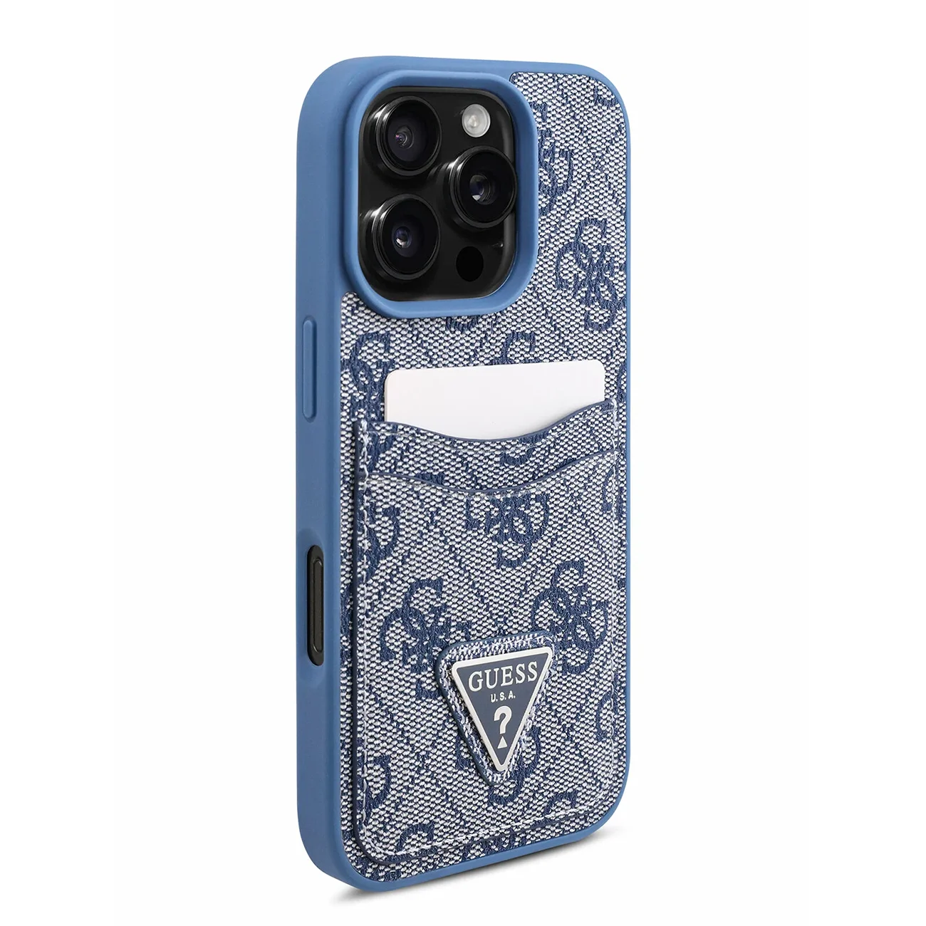Чехол Guess PU 4G Double Cardslot Triangle Metal Logo Hard Blue для iPhone 16 Pro Max