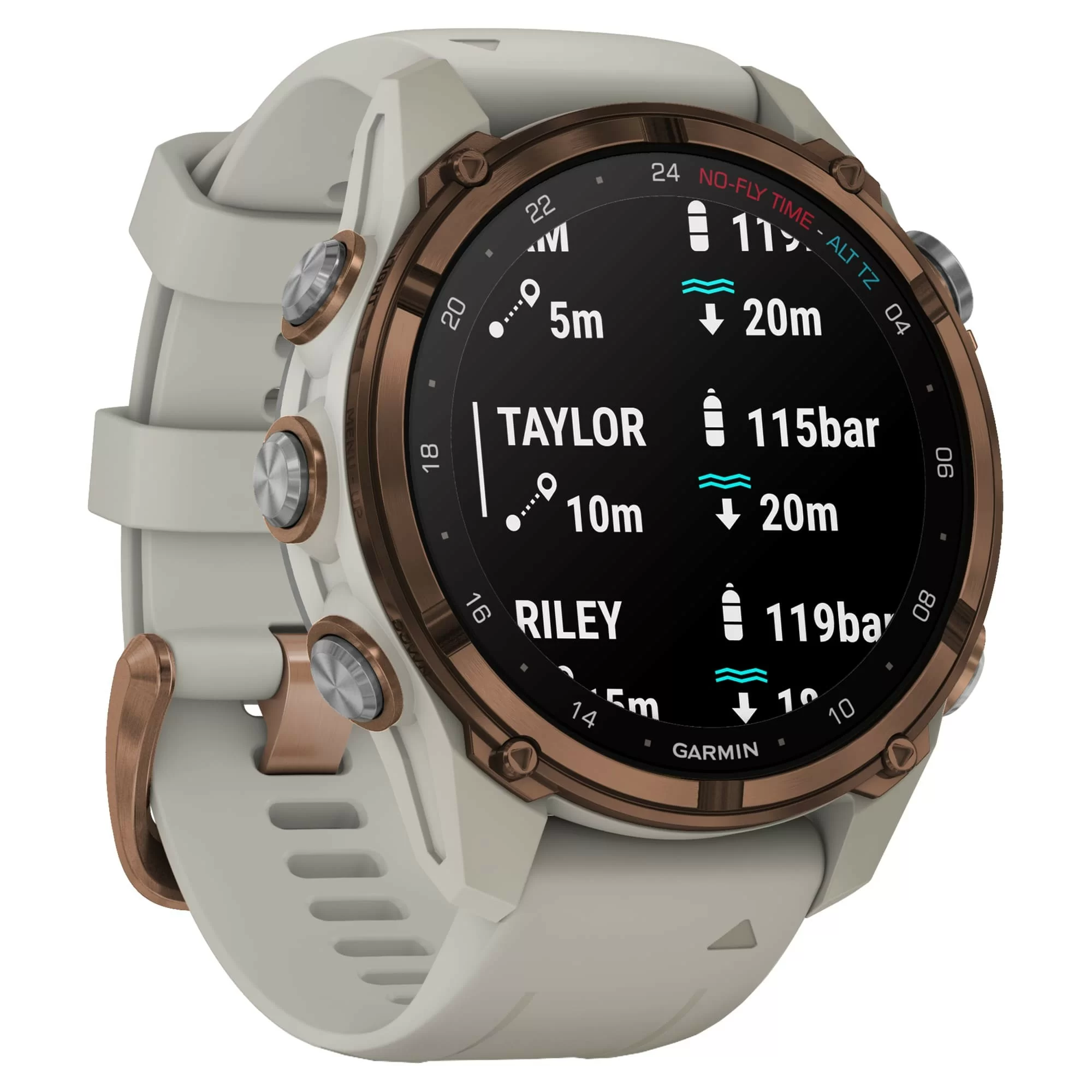 Дайвинг-компьютер Garmin Descent Mk3i, 43 мм (Bronze PVD Titanium / титановый корпус с бронзовым покрытием, French Gray Silicone Band / силиконовый ремешок серо-бежевый)