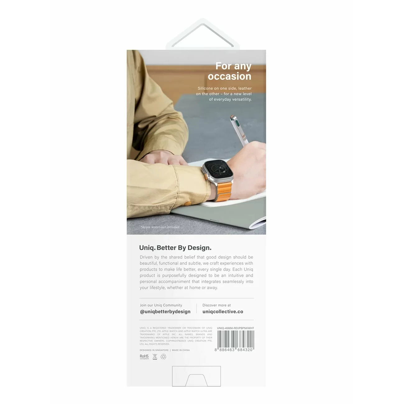 Ремешок Uniq Revix Premium Edition Leather/Silicone Blush Pink/White для Apple Watch 42/44/45/49 мм