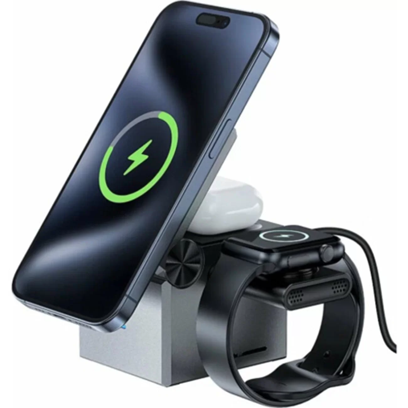 Беспроводное зарядное устройство ACEFAST E18, 3 в 1, 23 Вт, с MagSafe и Qi, серое Беспроводное зарядное устройство ACEFAST E18, 3 в 1, 23 Вт, с MagSafe и Qi, серое