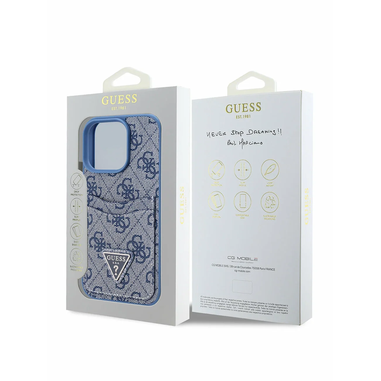 Чехол Guess PU 4G Double Cardslot Triangle Metal Logo Hard Blue для iPhone 16 Pro Max