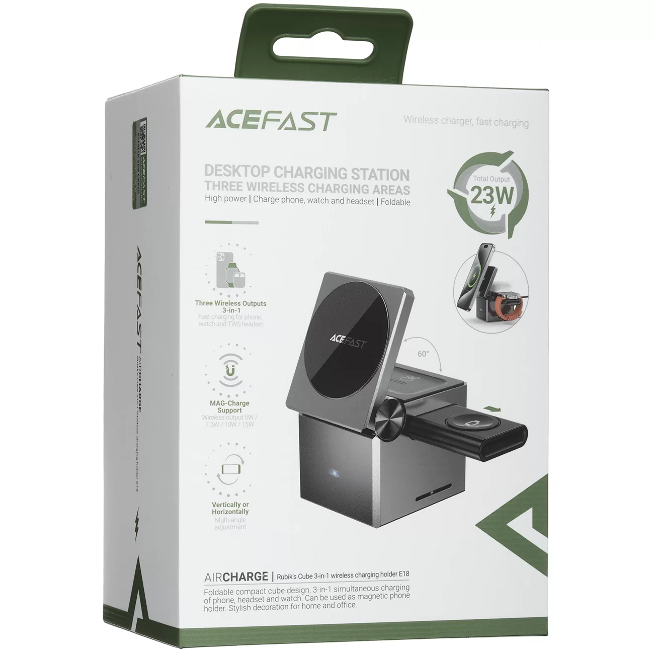 Беспроводное зарядное устройство ACEFAST E18, 3 в 1, 23 Вт, с MagSafe и Qi, серое Беспроводное зарядное устройство ACEFAST E18, 3 в 1, 23 Вт, с MagSafe и Qi, серое